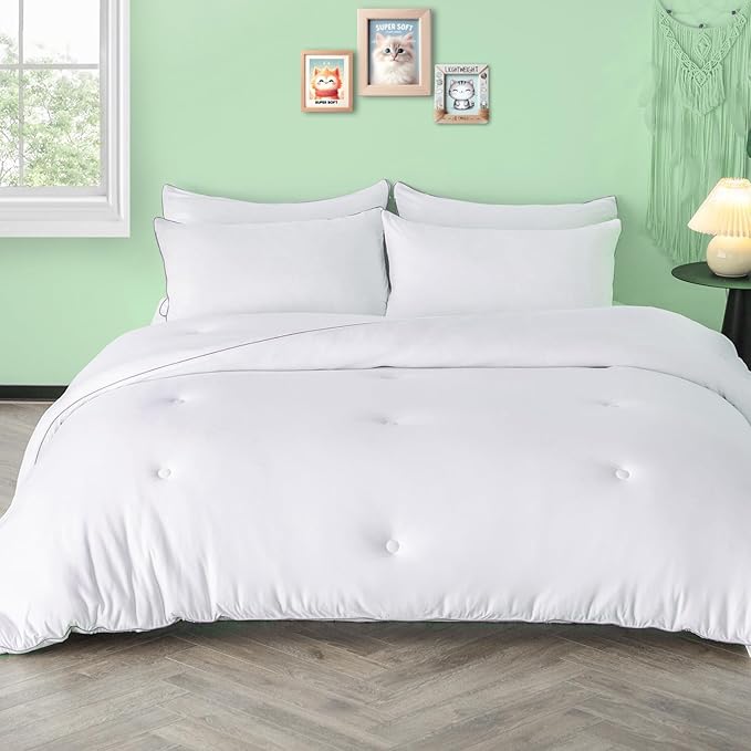 KASENTEX Super Duper Soft 96x106in Lightweight Jersey Knit California King Comforter Set, Buttery Smooth Bedding Sets, Oversized Duvet Insert 3 Piece, 2 Pillowcases, Wedding Plain White