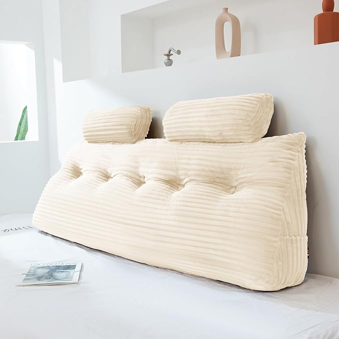 Headboard Wedge Pillow with 2 Pack Neck Roll Pillow Large Headboard Pillow Queen Wedge Pillow Headboard Soft and Supportive Bed Rest Reading Pillows for Sitting in Bed with Removable Cover