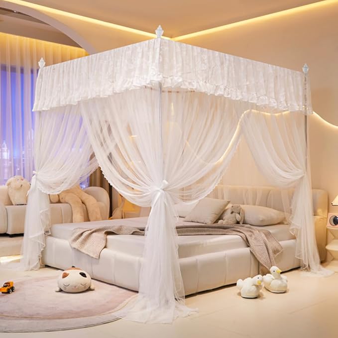 Mengersi Canopy Bed Curtains Bed Canopy,Canopy for Bed Curtains-Cozy Drape Netting,Princess Bed Drapes for Girls Adults Bedroom Decoration(Full,White)