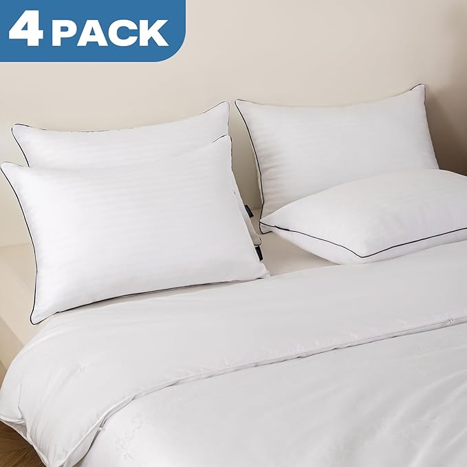 GOHOME Pillows Standard Size Set of 4 - Bed Pillows for Sleeping 4 Pack, Cooling Supportive Hotel Pillows with Premium Soft Down Alternative Fill for Side Stomach and Back Sleepers