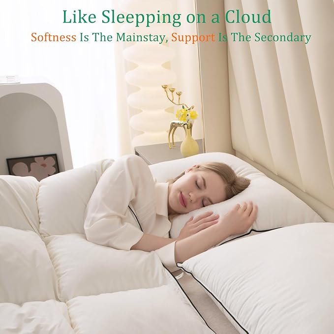 Luxury White Goose Down Pillows Standard Size - 750 Fill Power - 500 Thread Count 100% Cotton Shell - Soft and Support Down Bed Pillow for Back, Side, Stomach Sleepers -Pack of 1 (20 x 26”)