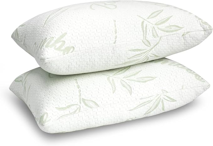 JJDANFILL Rayon Derived from Bamboo Pillow for Sleeping, Shredded Memory Foam Pillow King Size Set of 2, Adjustable Cooling Bed Pillow for Side Back Stomach Sleeper with A Washable Cover 20x36