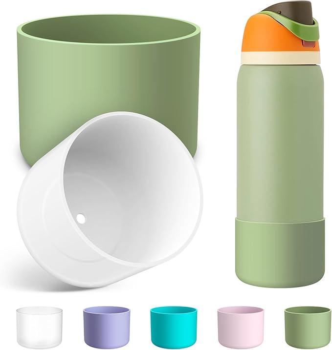 2PCS Silicone Water Bottle Boot for Owala 24oz 32oz 40oz, Anti-Slip Protective Sleeve Bottom Bumper Protector for FreeSip, Twist, and Flip Stainless Steel Water Bottles