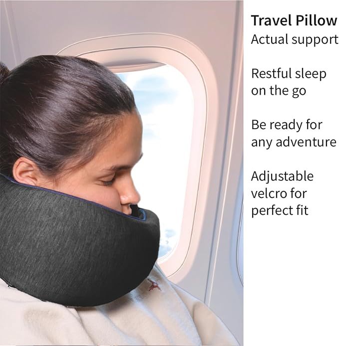 Memory Foam Travel Pillow | Provides Real Support to Head, Neck, and Chin | Best Firm Airplane Pillow for Long Flights