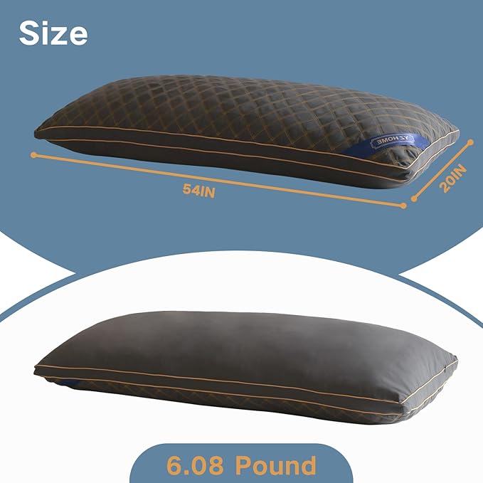 Long Body Pillow for Adults - Firm Body Pillow Insert with Shredded Blue Memory Foam, Adjustable Height, Soft Support for Side Sleeping, Pregnant Women, Washable (20x54 Inch, Grey)