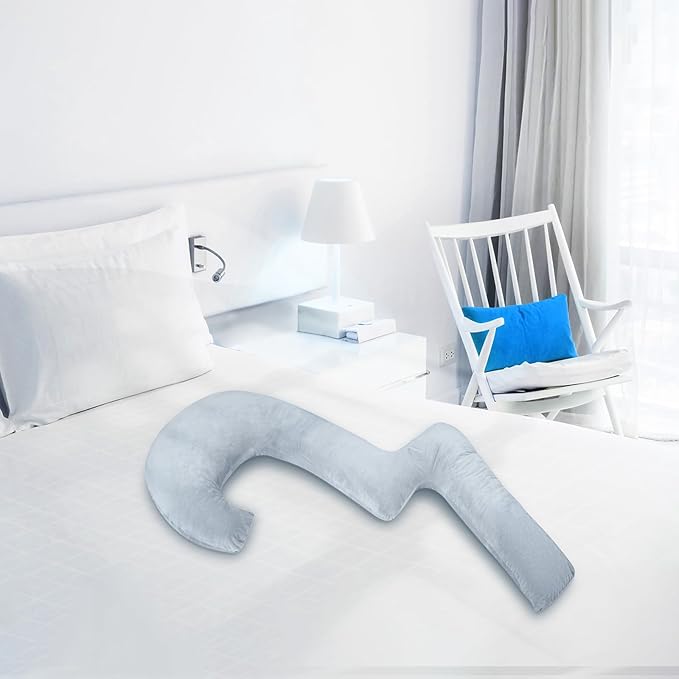 Swan Body Pillowcase, 68 Inches Memory Foam Full Body Pillowcase for Side Sleeper, Long Pillowcase with Contour Support for Back, Knee, Leg Relief - King Size Grey