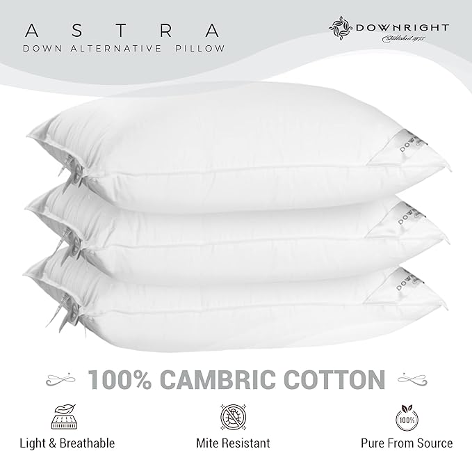 Downright ASTR-ST-MED-COM 233 Thread Count 24 oz Astra LikeDown Pillow, 20" x 26", Standard 20 x 26