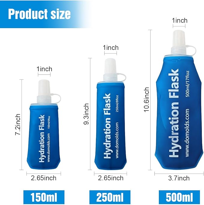 250ML Soft Flask, Running Water Bottle Foldable TPU Hydration Flask for Running Hydration Pack Cycling Hiking Marathon, Pack of 2