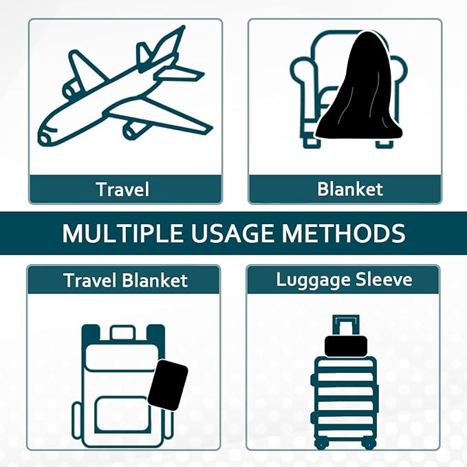Vessia Travel Blanket for Airplane, Train and Car, Warm and Soft Travel Blanket and Pillow 2 in 1 for Adults and Kids, Portable Compact Long Flight Blanket with Luggage Sleeve, Backpack Clip(Black)