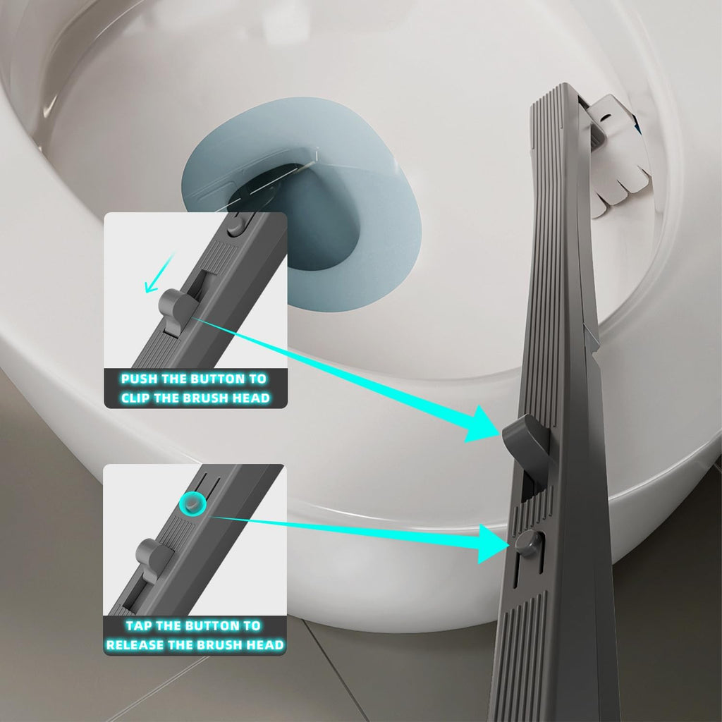 Disposable Toilet Brush with Replaceable Heads, Wall-Mounted Holder, Hygienic Bathroom Cleaning Tool (WhiteToilet Brush + 8 Refills)