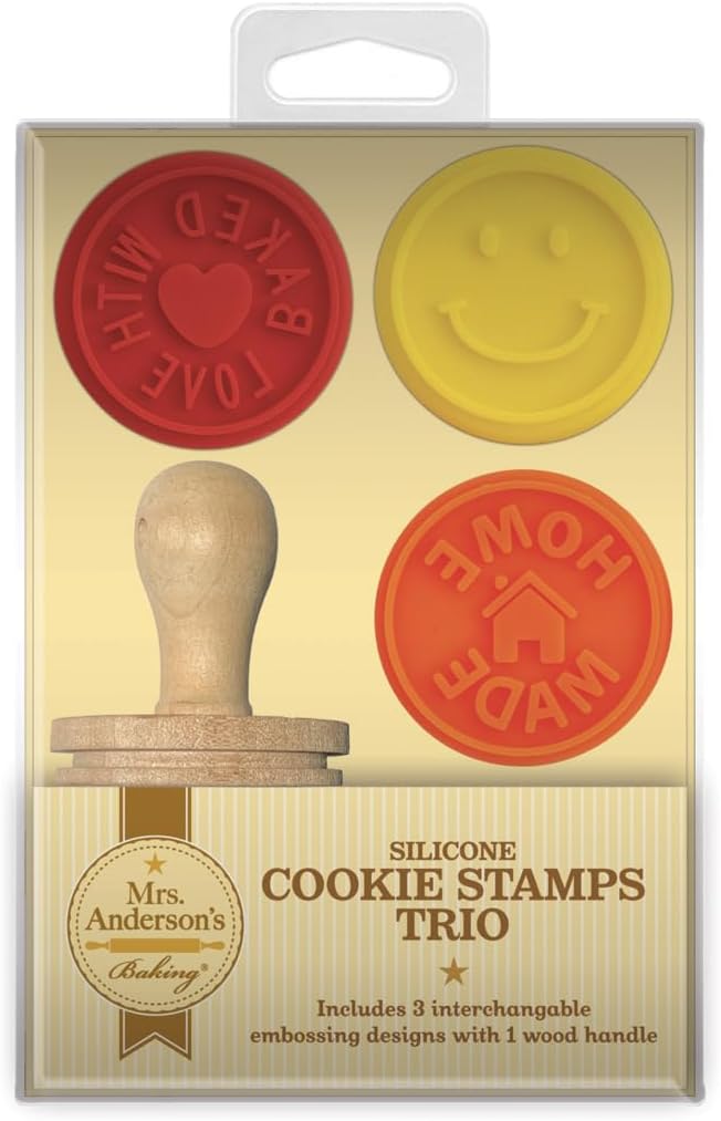 Mrs. Anderson's Baking Cookie Stamps Trio, Non-Stick Silicone, Set of 3 Designs