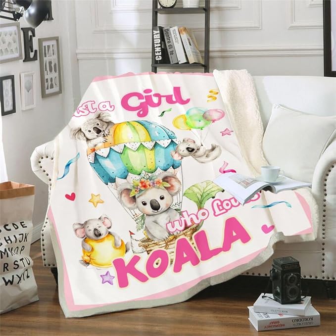 Just A Girl Who Love Koala Blanket Cute Funny Koala Decor Throw Blanket Gifts for Girls Boys Koala Lover Super Warm Soft Plush Bedding Blanket (KOALA,50"x 60")