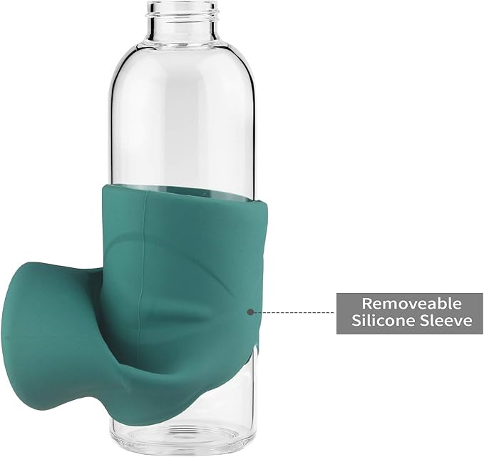 32 oz Borosilicate Glass Water Bottle BPA Free Reusable Glass Drinking Bottle with Silicone Sleeve and Stainless steel Lid