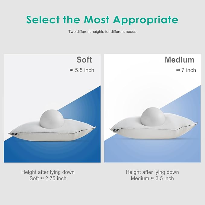 APSMILE Deep Sleep Feathers Pillows, AirF™ Hotel Collection Goose Feather Down Pillow Inserts with Organic Cotton Cover, King Size Bed Pillows for Sleeping (White, 20"x36")