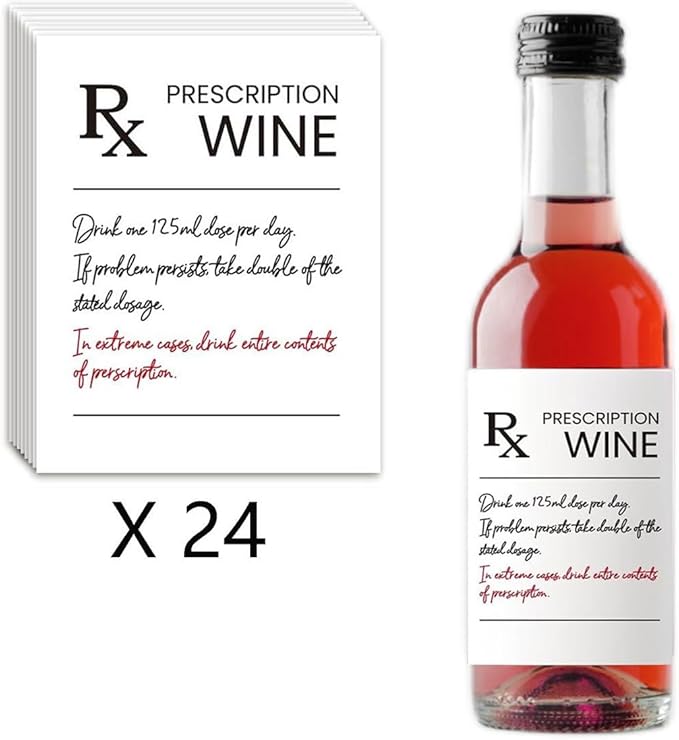 24Pcs Pharmacist RX Mini Wine Labels, Humor Pharmacist Retirement Appreciation Birthday Graduation Gifts for Women Men, Funny Pharmacy Technician Gift Mini Wine Bottle Stickers Labels