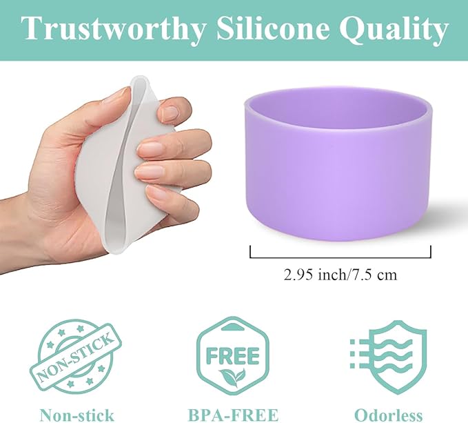 2 PCS Silicone Protective Boot for Yeti Rambler 20oz/25oz/30oz/35oz Tumbler, Anti-Slip Protective Silicone Water Bottle Bottom Boot Sleeve Cover for Yeti Tumbler [Purple+Transparent]