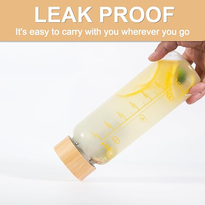 29oz Glass Water Bottle, Leak-Proof, with Stainless Steel Tea Infuser, BPA-Free, Suitable for Office, Car, Gym, and Travel, Reusable, for Hot and Cold Beverages (Circular-29oz)