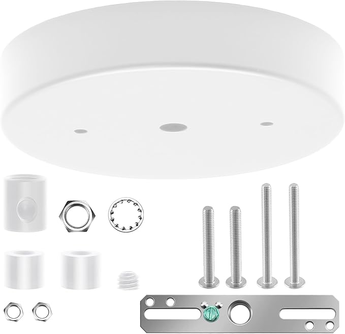 Biaungdo 5 Inch Ceiling Lighting Canopy Kit, White Pendant Light Canopy Kit Metal Chandelier Ceiling Light Plate Cover with All Mounting Hardware for Chandelier Pendant Lighting Fixtures