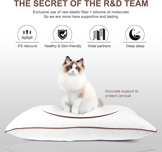 Luxury Comfort Bed Pillows - Hypoallergenic Polyester Microfiber Material - Premium Sleep Support for Side, Back, and Stomach Sleepers - Set of 2, Queen Size 18 x 28 inches, 45 cm x 70 cm