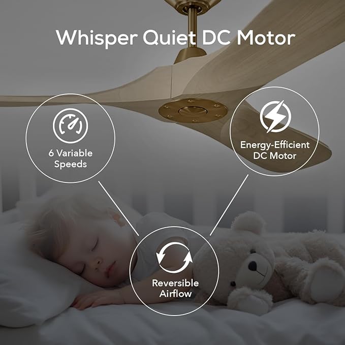 3MAVSM60BBSWWO Smart Maverick Ceiling Fan with Remote Control, Indoor or Outdoor, Compatible with Alexa & Google Voice (Burnished Brass with Washed White Oak Blades, 60-inch)