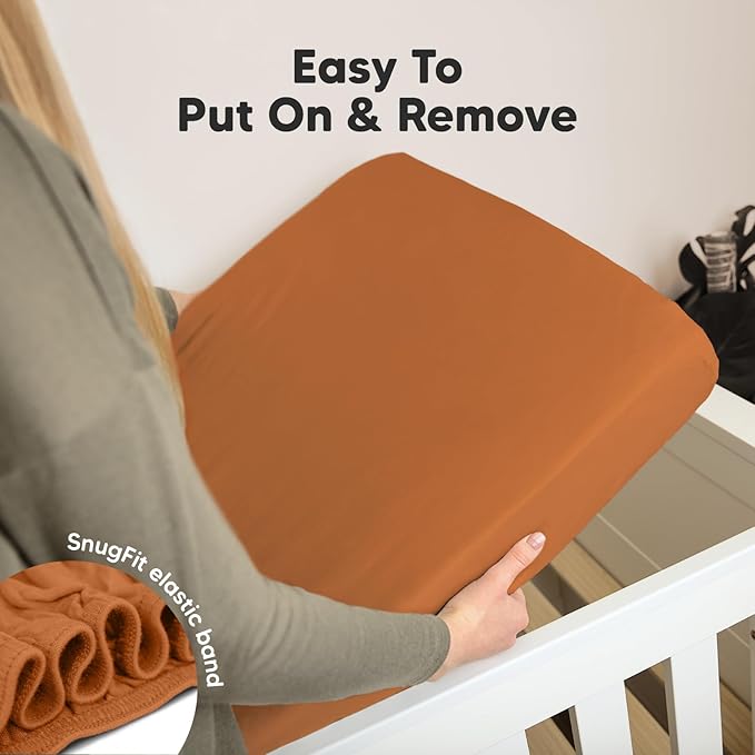 2-Pack Organic Crib Sheets for Boys, Girls - Jersey Fitted Crib Sheet, Baby Crib Sheets Neutral, Crib Mattress Sheet, Cotton Crib Sheets, Breathable Crib Sheet, Baby Mattress Sheets (Rust)