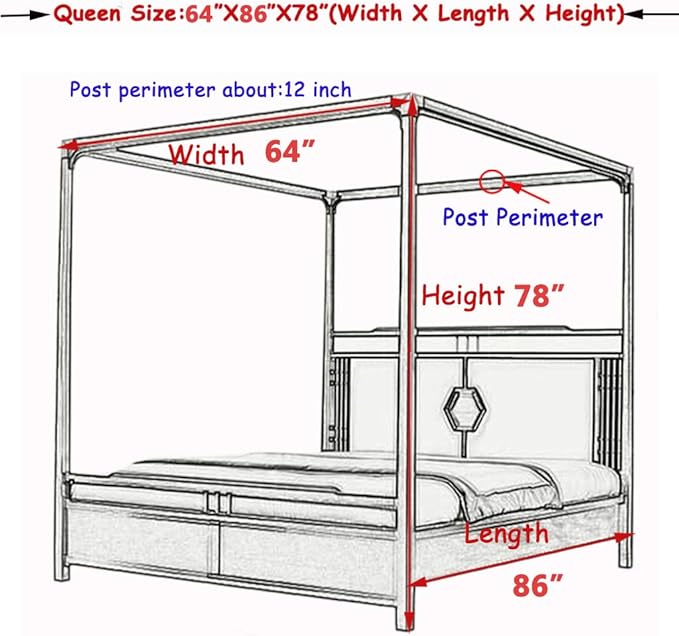Elegant Modern Linen Princess 4 Corner Post Mosquito Net Romantic for Girls Women Bed Curtain Canopy for Adult Wedding Bedroom Kids Rooms Decoration (White-Beige, Queen)