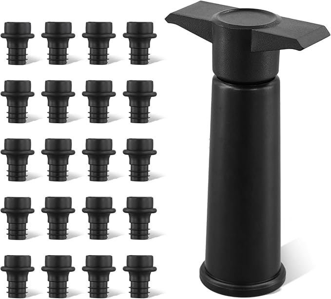 20pcs Vacuum Wine Bottle Stoppers & A Wine Preserver Saver Vacuum Pump, Silicone Leak Proof Wine Sealer Cap Topper Cover Plug Fit for All Standard Sparkling Wine Bottles Accessories
