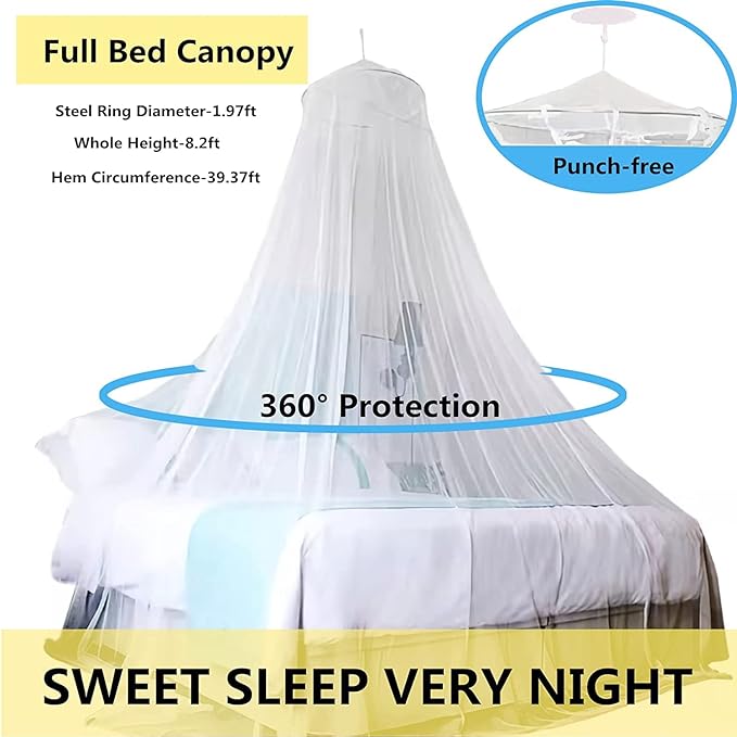 Eimilaly Bed Canopy Mosquito Net with 250pcs Warm Curtain Lights, Bed Canopy for Girls Room Decor or Theme Party, White/Warm Lights
