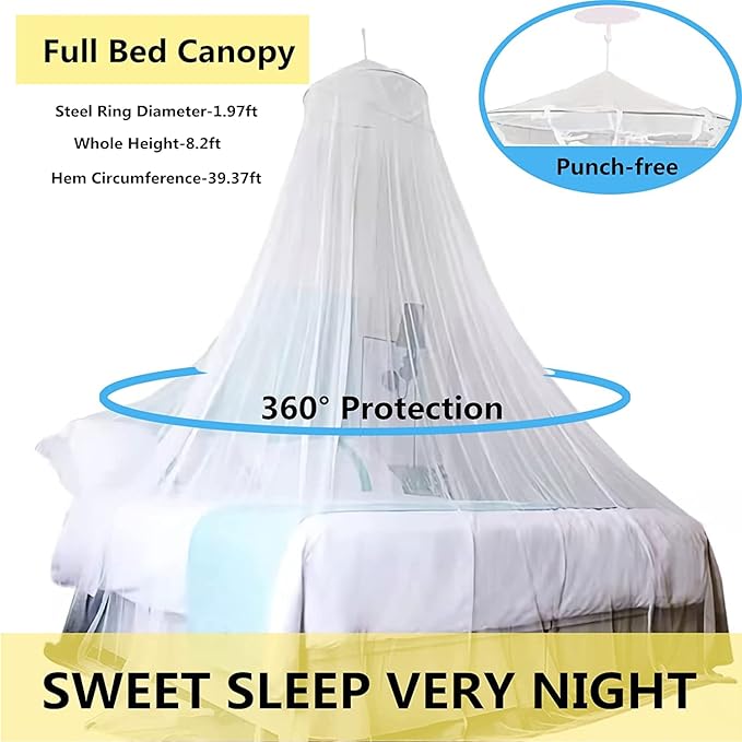 Eimilaly Bed Canopy Mosquito Net with 250pcs Warm White Curtain Lights, Bed Canopy for Girls Room Decor or Theme Party, Blue/Warm White Lights