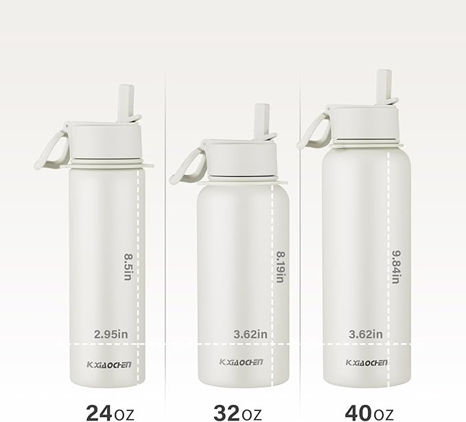 40 oz Insulated Water Bottle with Paracord Handles & Strap, 2 Lids(Straw Lid&Spout Lid), Stainless Steel Reusable Wide Mouth Metal Water Bottle With Straw, Double Walled, Thermo Mug（Cream)