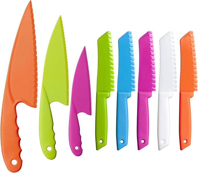 Knives for Kids 8-Piece Nylon Kitchen Baking Knife Set, Perfect Toddler's Safe Knife, Lettuce Knife and Bread, Salad Kitchen Knives
