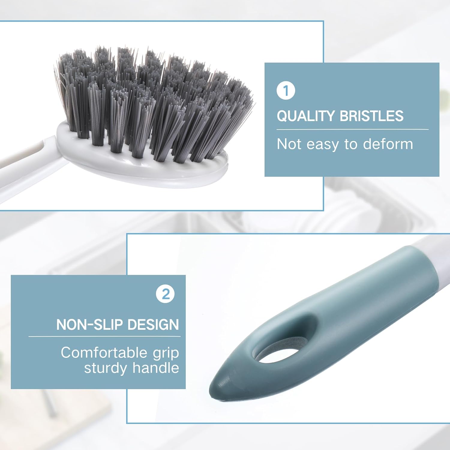 Patelai 12 Pack Kitchen Scrub Dish Brush with Long Handle Dish Scrubber with Stiff Bristles Scrub Brushes for Kitchen Dishes Washing Tools, Pots, Pans and Sink Cleaning (Celadon)