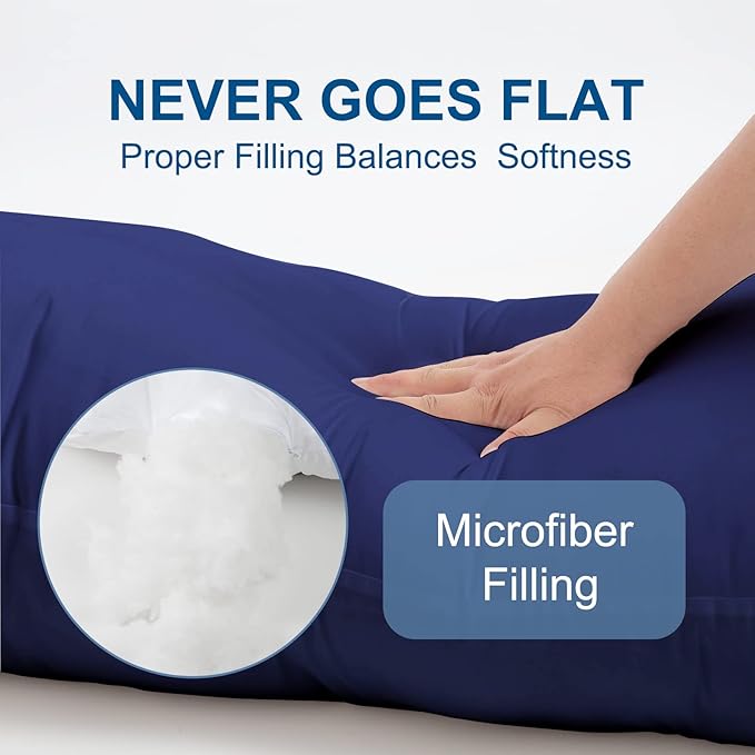 DOWNCOOL Large Body Pillow Insert- Breathable Full Body Pillow for Side Sleeper - Soft Long Bed Pillow for Adults - 20 x 54 inch （Blue）