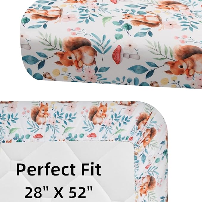 4 Pack Woodland Forest Animals Wood Neutral Unisex Fitted Baby Crib Sheets Set for Baby Boys or Girls (Cartoon Fox, 52 * 28)