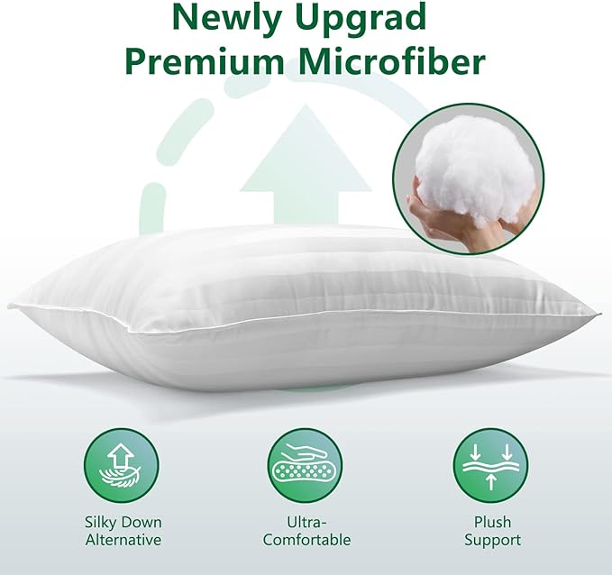 COZSINOOR Queen Size Bed Pillows for Sleeping - Premium Down Alternative Pillows Set of 2 for Side, Back, Stomach Sleepers - Hotel Quality Fluffy Soft Microfiber Fill Breathable Skin-Friendly Cover