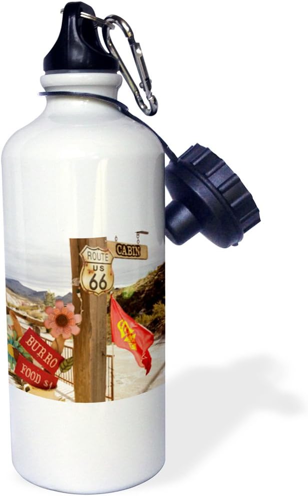 3dRose "Route 66, Oatman, Arizona, USA US03 JMR0074 Julien McRoberts" Sports Water Bottle, 21 oz, White