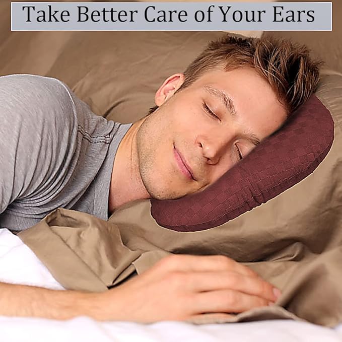 Ear Piercing Pillow for Side Sleepers, Pillow with an Ear Hole for CNH and Ear Pain Ear Inflammation Pressure Sores, O-Shaped Side Sleeping Pillow, Ear Guard Pillow(Dark Red)