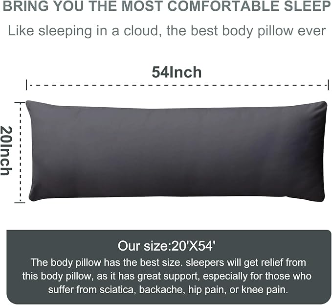 DOWNCOOL Large Body Pillow Insert- Breathable Full Body Pillow for Side Sleeper - Soft Long Bed Pillow for Adults - 20 x 54 inch （Black）