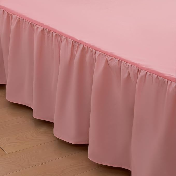 Bed Skirt Queen Size Ruffled Bed Skirt with Split Corners, 16 Inch Drop Dust Ruffle Bed Skirt with Platform,16 Inch, Blush, Queen Size