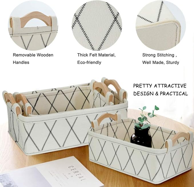 Small Basket Storage Baskets Bins Shelf Baskets Book Baskets Felt Storage Bin White Baskets for Organizing Toys Pet Toys Dippers Towels Toilet Cute Basket