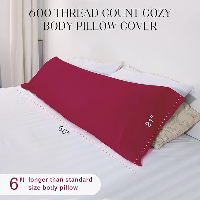Soft Body Pillow Cover/Pillowcases 60 x 21 Inch, WINKAURA Premium Unique Long Pillow Case for Bed Fits 54x20 Pillow, Envelope Closure, Stylish Wrinkle and Stain Resistant,Wine Red
