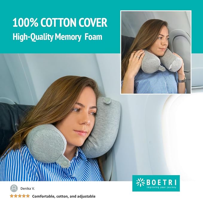 Twist Memory Foam Travel Pillow - Cotton Cover - Travel Bag Included - Adjustable, Bendable Pillow for Neck, Head, Chin, Lumbar and Leg Support (Light Gray)