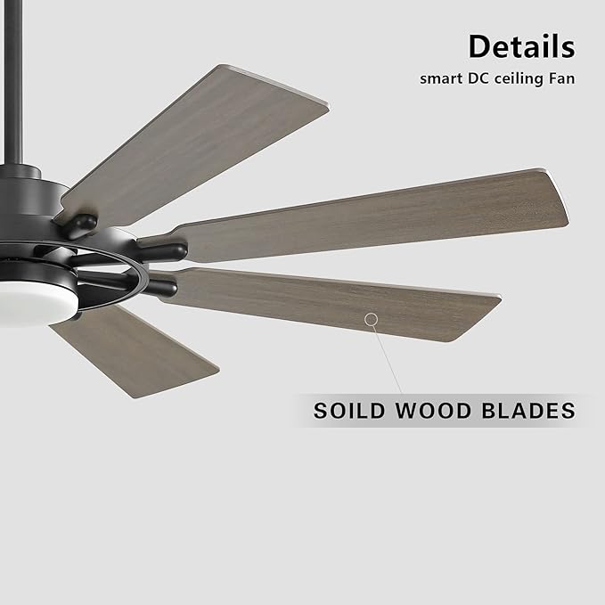 72" Ceiling Fan with Lights and Remote Control, Wood 8 Blades 6-Speed Noiseless Reversible DC Motor, 3 Downrods, Modern Ceiling fan for Office Porch Bedroom Dining Living Room, Black+Wood