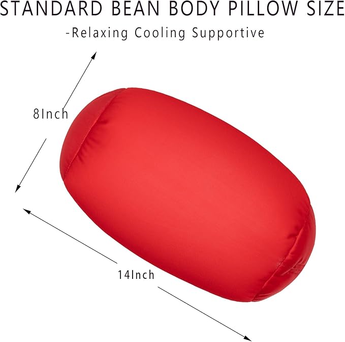 Microbead Body Pillow, Tube Microbead Bolster Bean Smooth Cool Pillow Neck Cervical Roll Pillow for Sleeping 7 x 12Inch Throw Travel Pillow (Venetian Red)