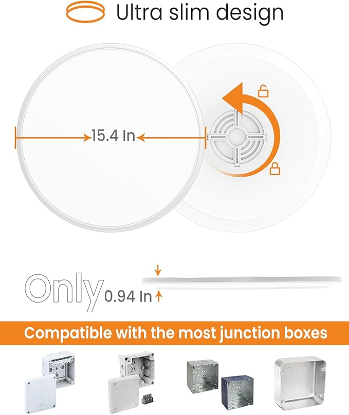 slochi 15.4 Inch 2 Pack Flush Mount LED Ceiling Light, 36W Ultra Thin LED Ceiling Light, 3000K/4500K/6000K 3 Color Temperature Low Profile Ceiling Light Fixtures for Bedroom, Kitchen, Living Room