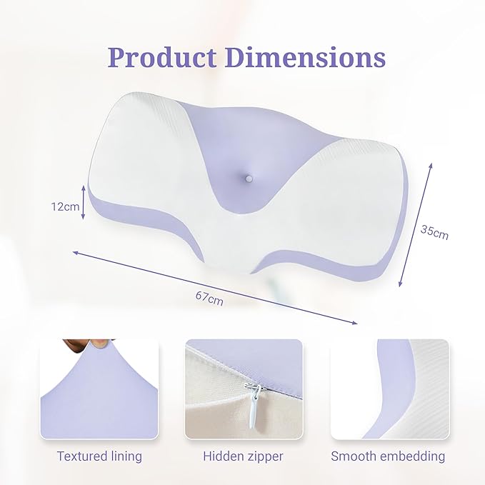 Cervical Pillow for Neck and Shoulder,Contour Memory Foam Pillow,Ergonomic Neck Support Pillow for Side Back Stomach Sleepers with Pillowcase [Purple]