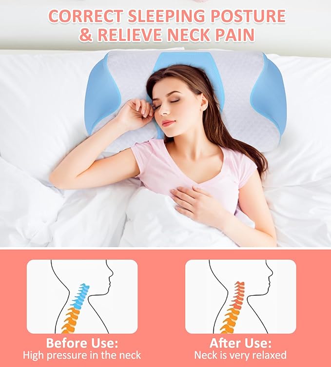 Cervical Pillow for Neck Pain Relief, Memory Foam Pillow for Sleepin, Ergonomic Contour Pillows, Orthopedic Pillow with Washable Pillowcase, for Side Back Stomach Sleepers