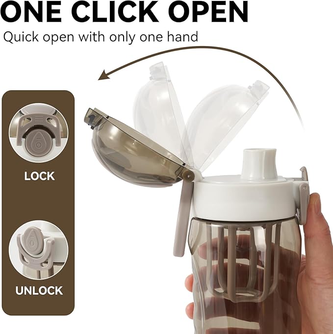 28oz Water Bottle with Fruit Infuser Strainer, BPA-Free Sports Water Bottle, One-Click Clear Water Bottle with Safety Lock for Office, Gym, Outdoors, Grey