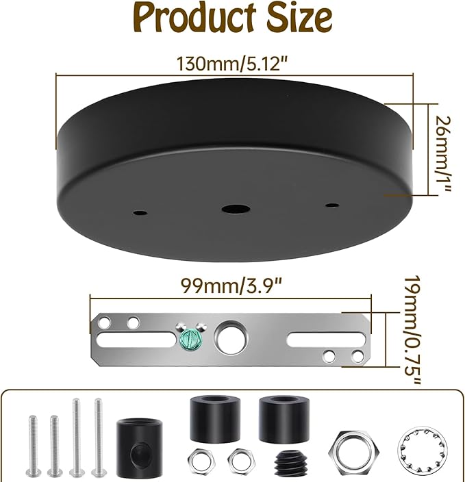 Biaungdo 5 Inch Ceiling Lighting Canopy Kit, Black Pendant Light Canopy Kit Metal Chandelier Ceiling Light Plate Cover with All Mounting Hardware for Chandelier Pendant Lighting Fixtures