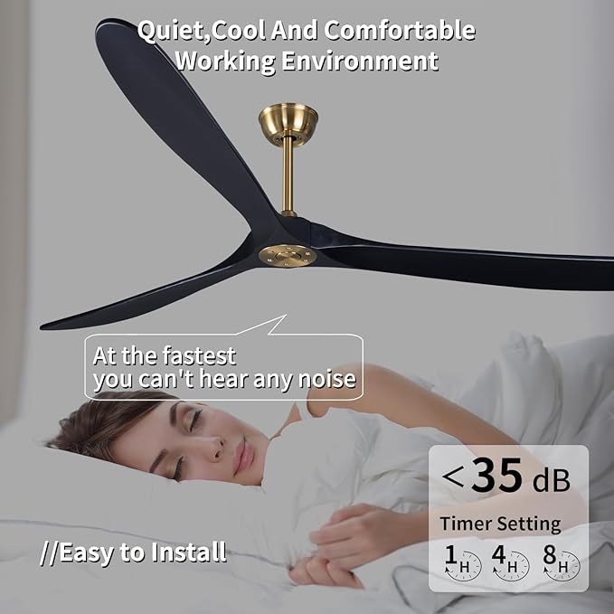 Bigzone 88" Outdoor Ceiling Fan With Remote Control, DC Motor Quiet Energy Saving,3 Black Balsa Wood Blades,Outdoor/Indoor Ceiling Fan With Reversible Blades